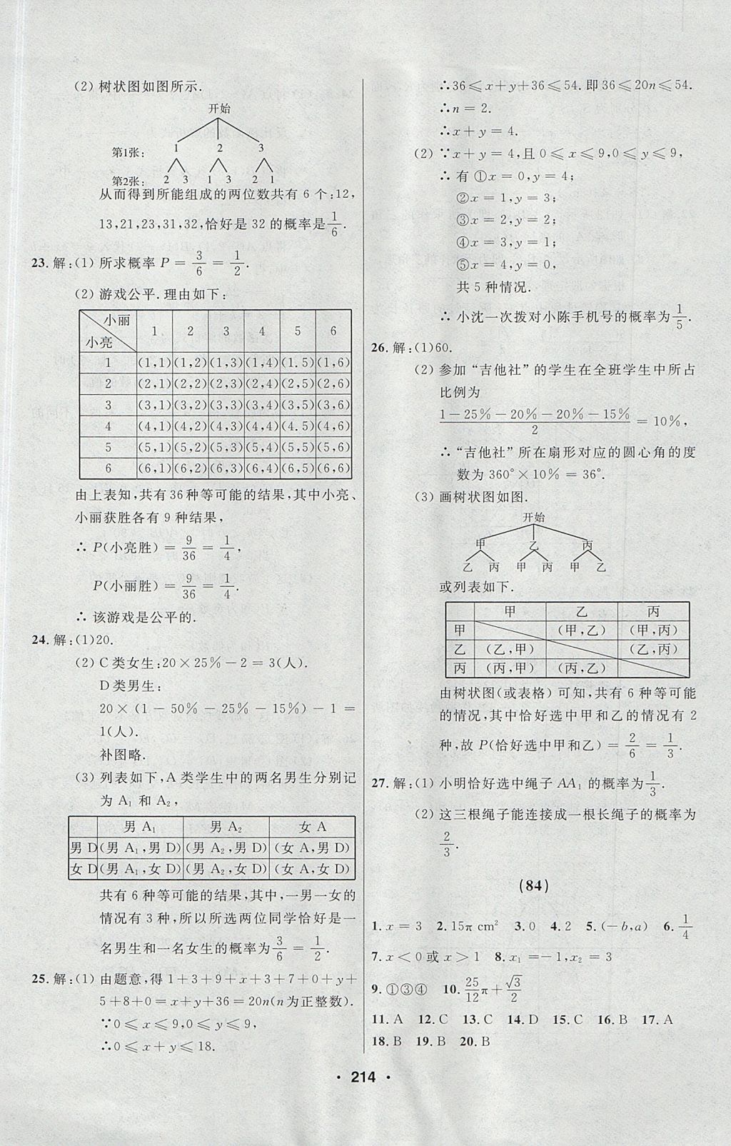 2017年試題優(yōu)化課堂同步九年級(jí)數(shù)學(xué)上冊(cè)人教版五四制 參考答案