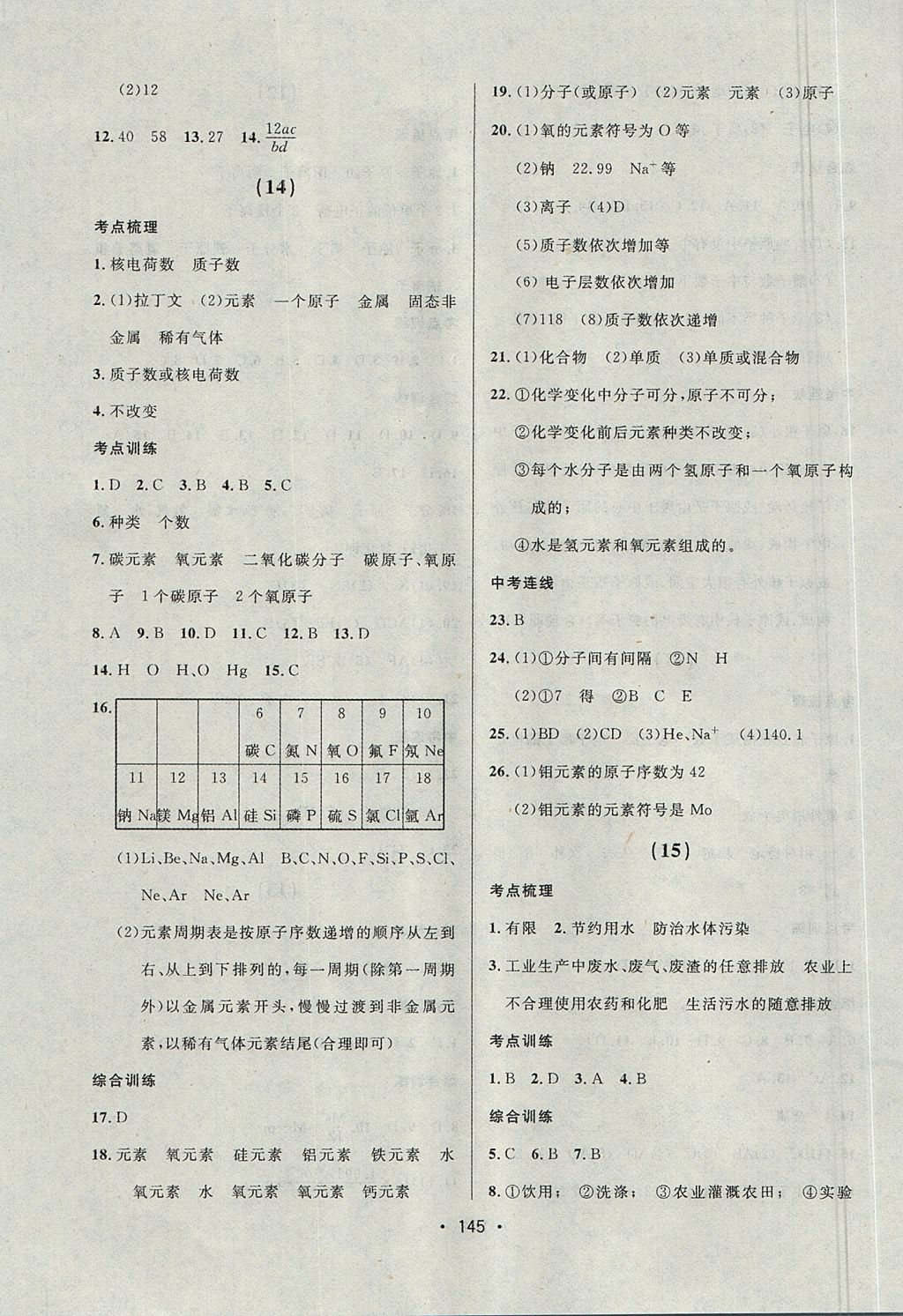 2017年中考連線課堂同步九年級化學(xué)上冊人教版 參考答案