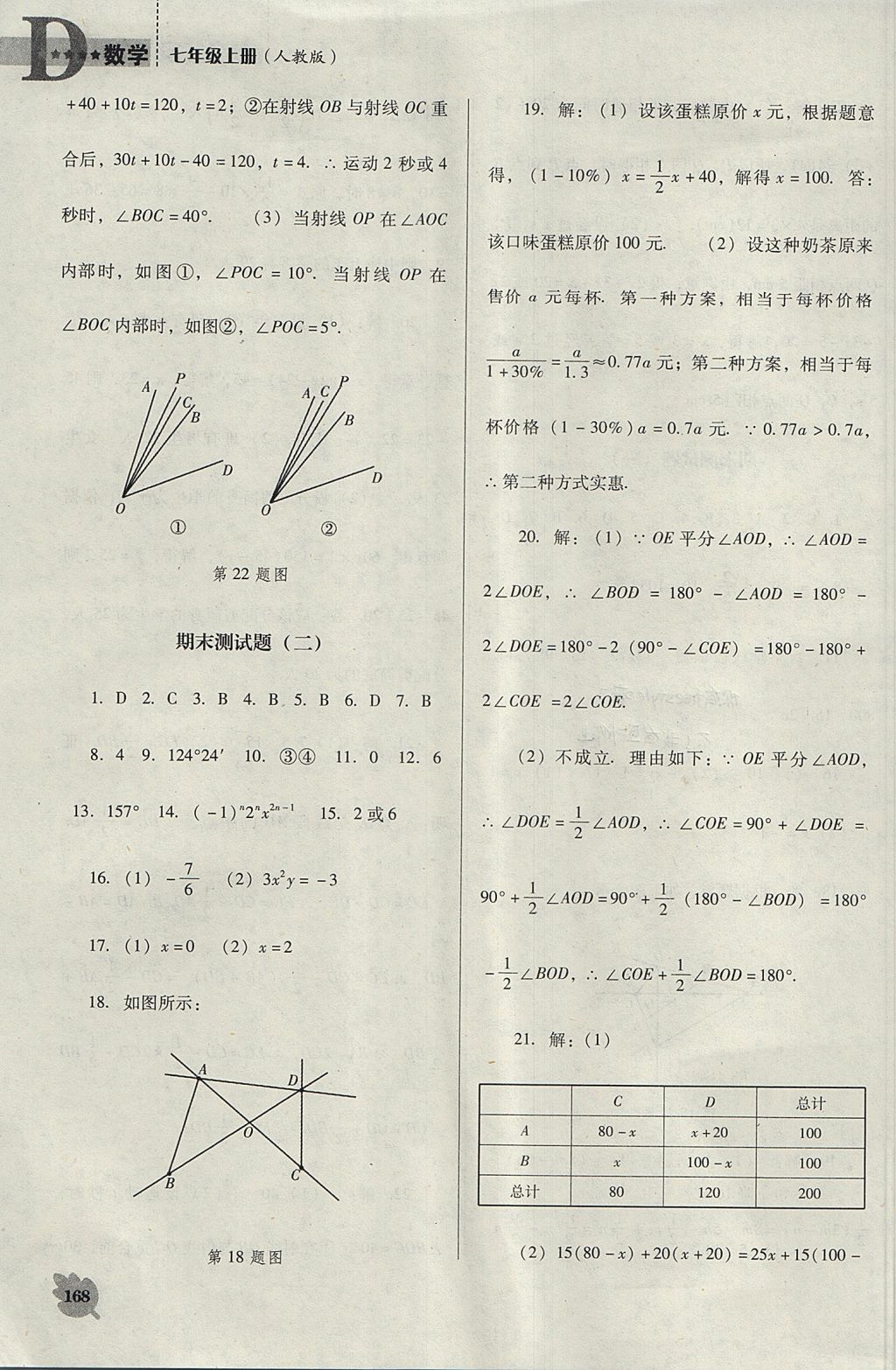 2017年新課程數(shù)學能力培養(yǎng)七年級上冊人教版D版 參考答案