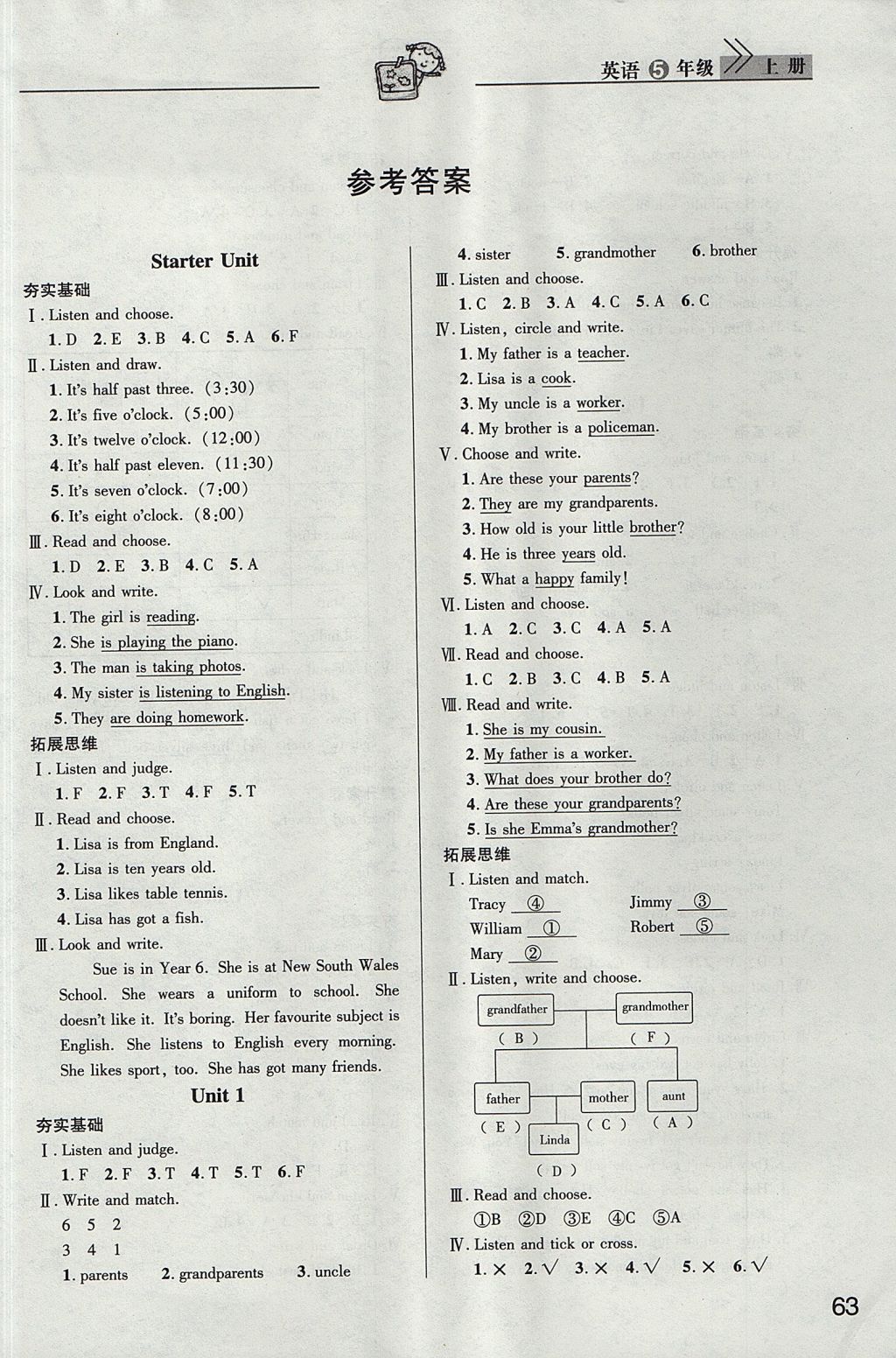 2017年長江作業(yè)本課堂作業(yè)五年級英語上冊人教版 參考答案