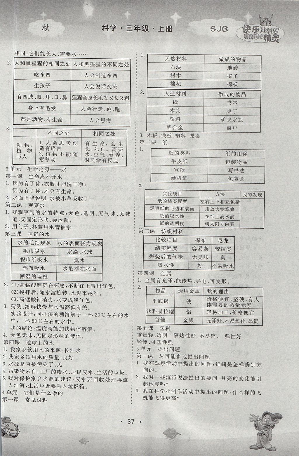 2017年名校作業(yè)本三年級(jí)科學(xué)上冊(cè)蘇教版 參考答案