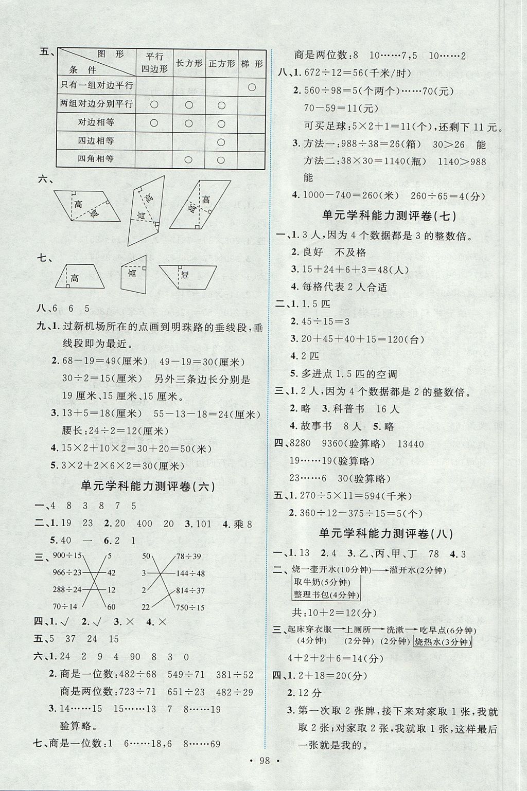 2017年能力培養(yǎng)與測試四年級(jí)數(shù)學(xué)上冊人教版 參考答案