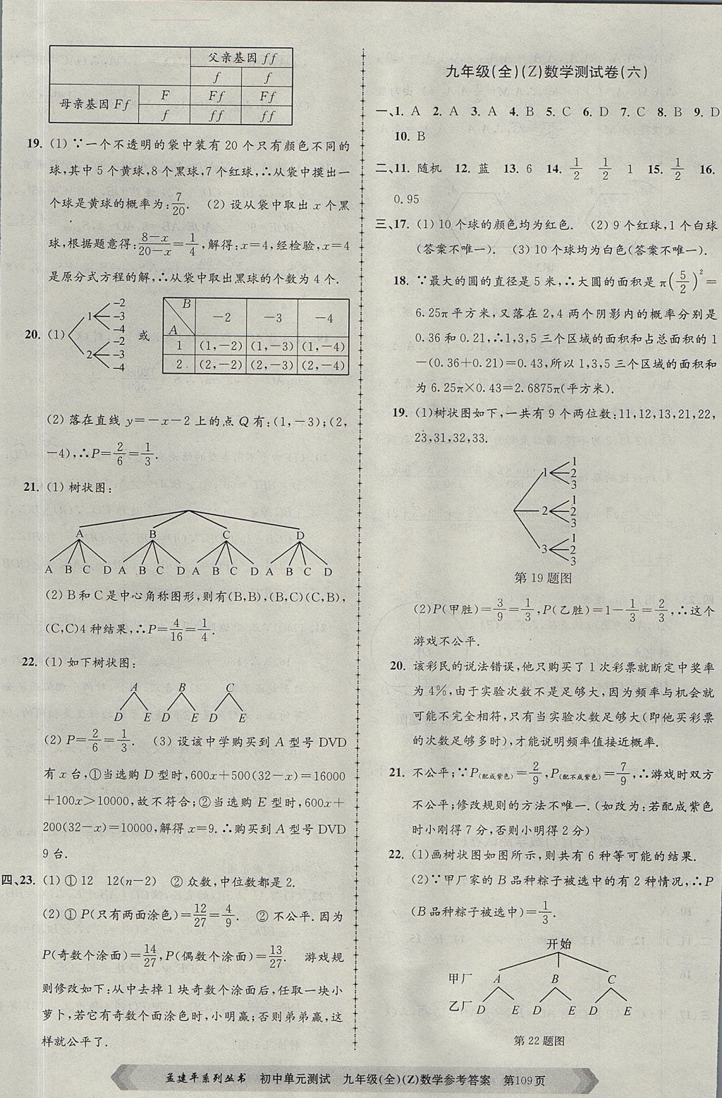 2017年孟建平初中單元測試九年級數(shù)學(xué)全一冊浙教版 參考答案