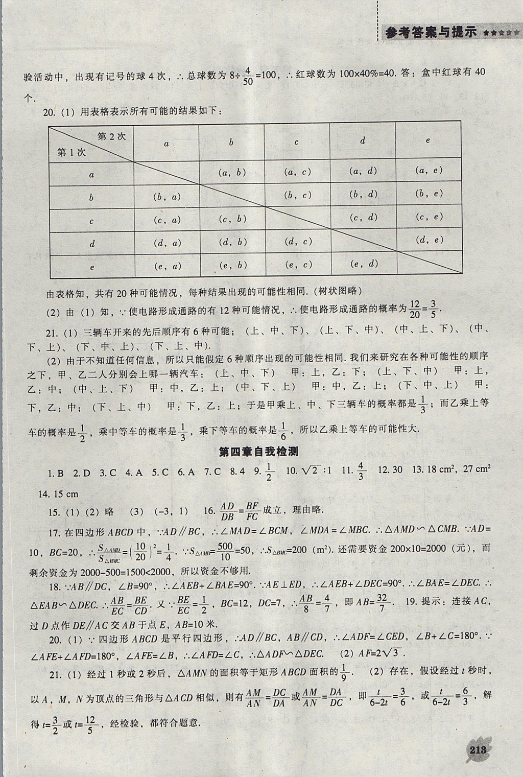 2017年新課程數(shù)學(xué)能力培養(yǎng)九年級上冊北師大版 參考答案