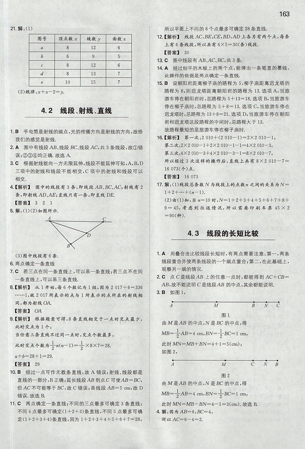 2017年一本初中數(shù)學(xué)七年級(jí)上冊(cè)滬科版 參考答案