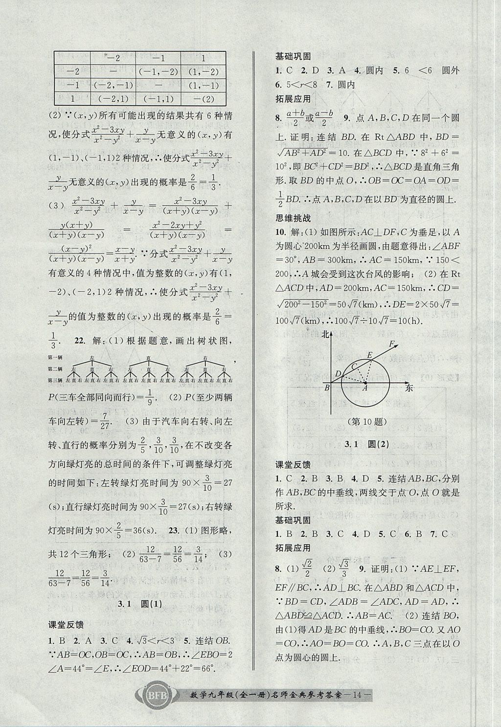 2017年名師金典BFB初中課時優(yōu)化九年級數(shù)學(xué)全一冊浙教版 參考答案