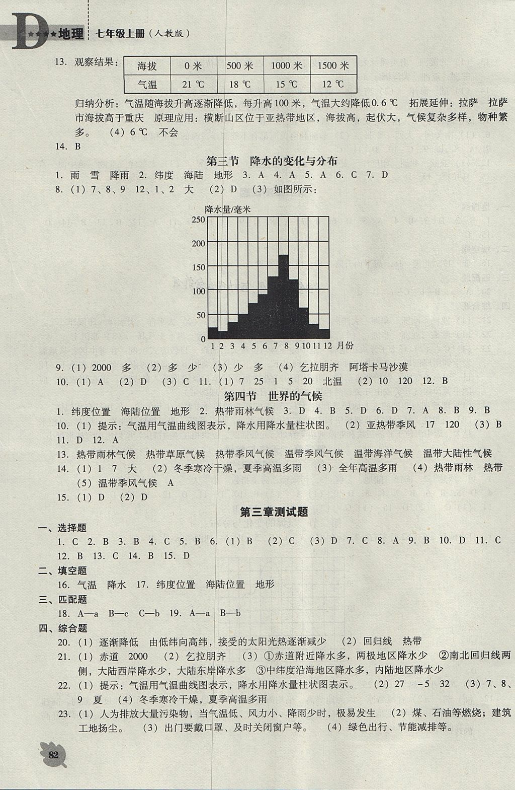 2017年新课程地理能力培养七年级上册人教版D版 参考答案