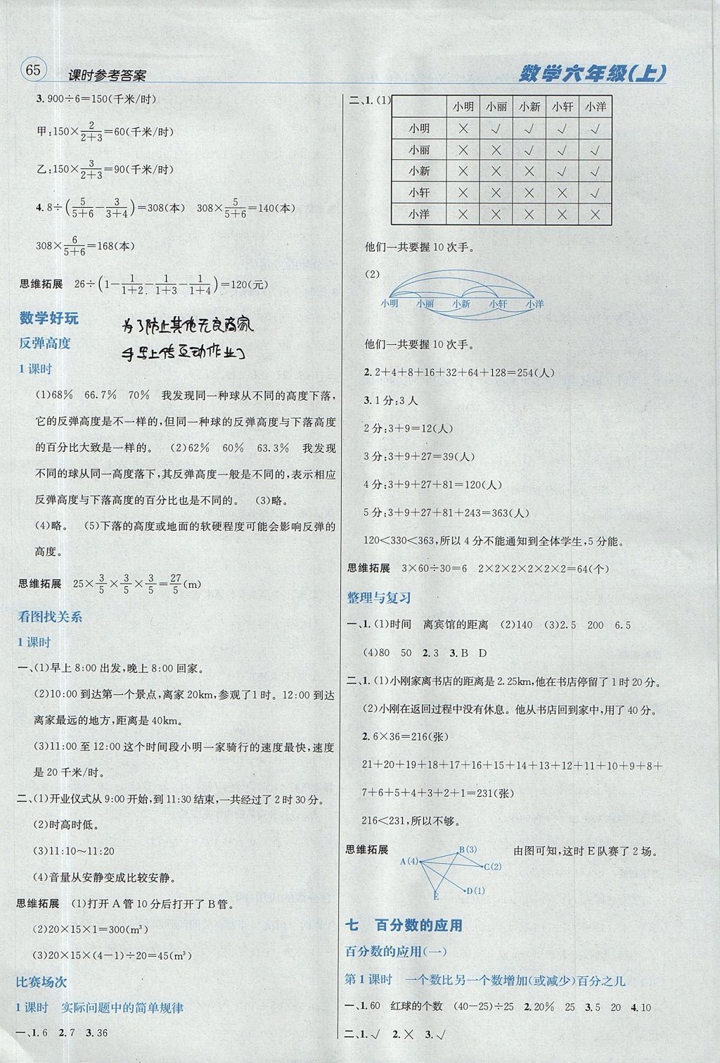 2017年名校秘題課時達標練與測六年級數(shù)學上冊北師大版 試卷答案