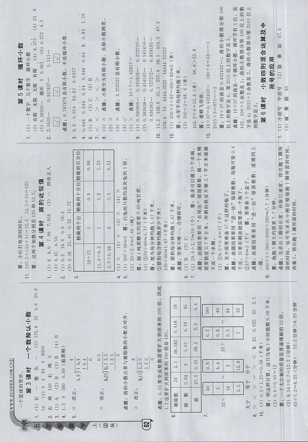 2017年综合应用创新题典中点五年级数学上册青岛版 参考答案