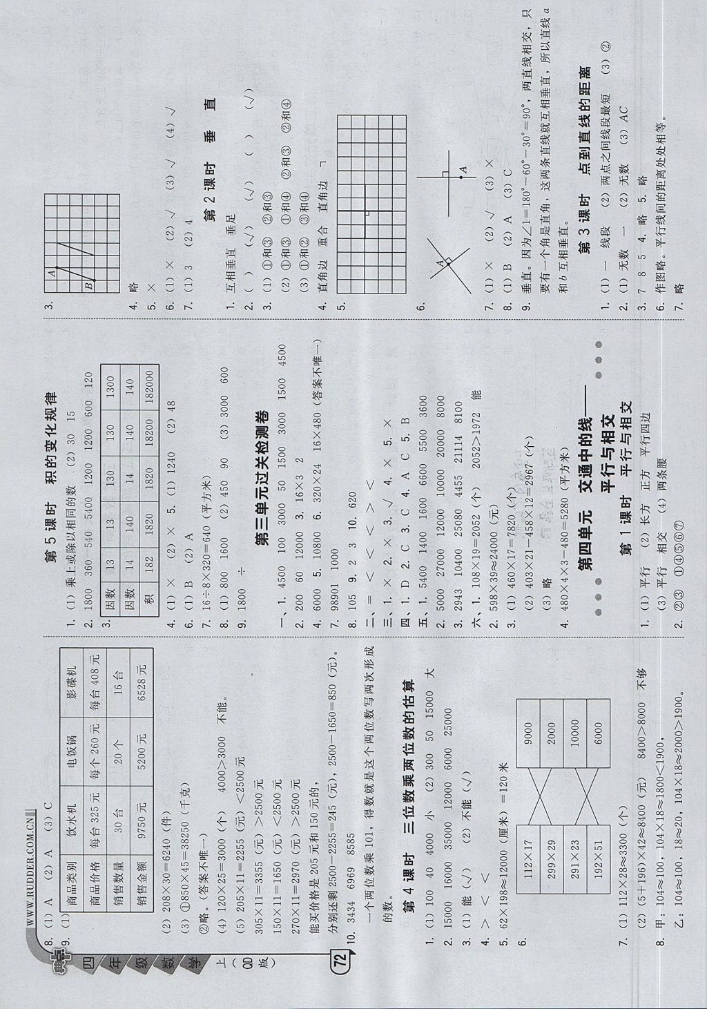 2017年综合应用创新题典中点四年级数学上册青岛版 参考答案