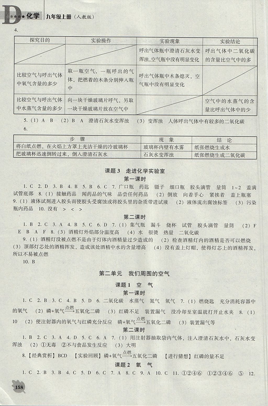 2017年新課程化學(xué)能力培養(yǎng)九年級(jí)上冊(cè)人教版D版 參考答案