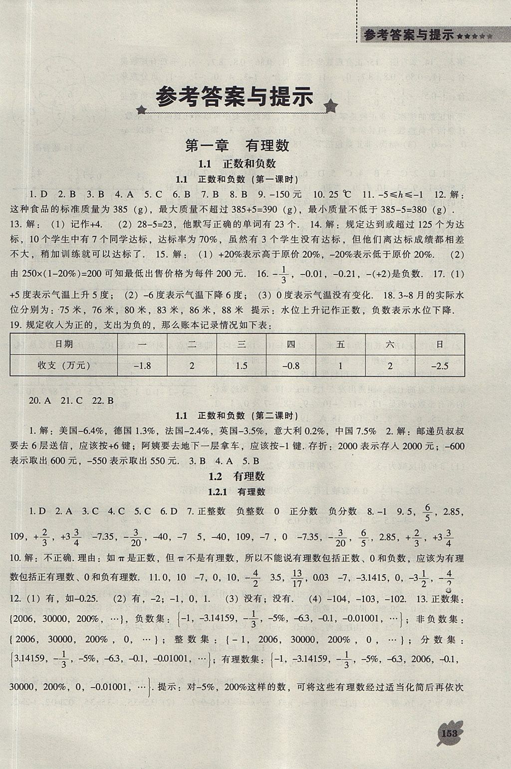 2017年新课程数学能力培养七年级上册人教版 参考答案