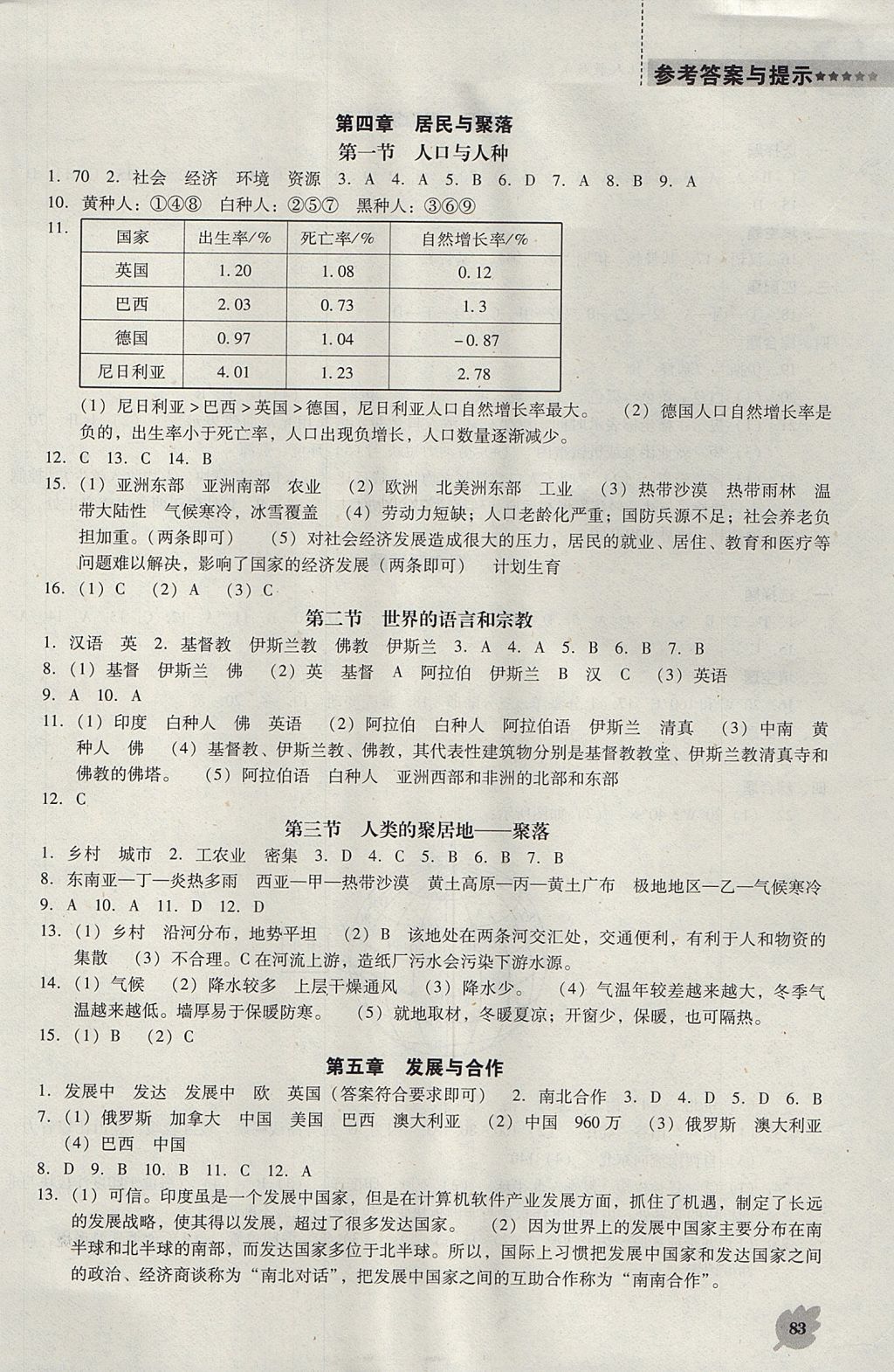 2017年新课程地理能力培养七年级上册人教版D版 参考答案