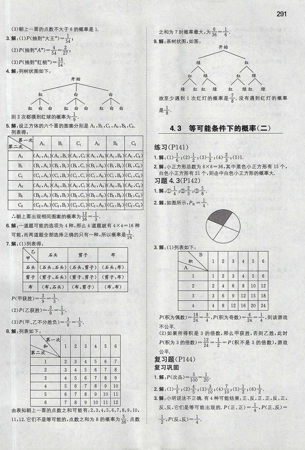 2017年一本九年级数学全一册苏科版 参考答案