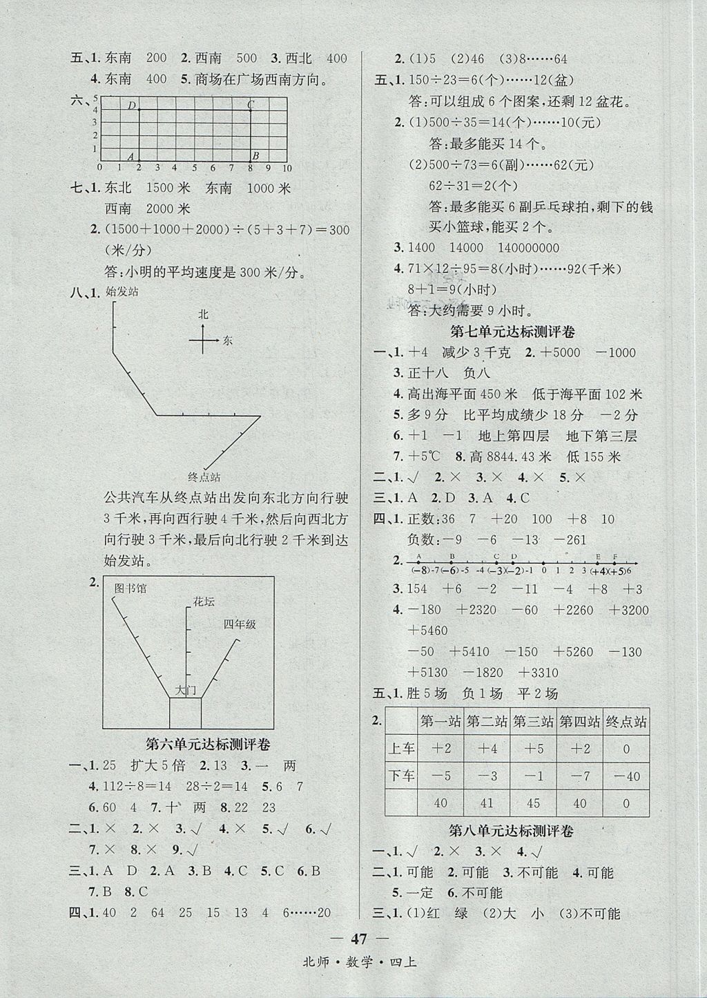 2017年課內(nèi)課外四年級數(shù)學上冊北師大版 達標測評卷