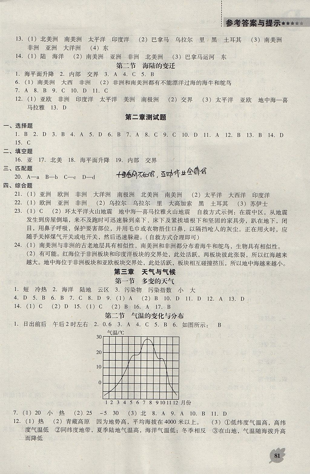 2017年新课程地理能力培养七年级上册人教版D版 参考答案