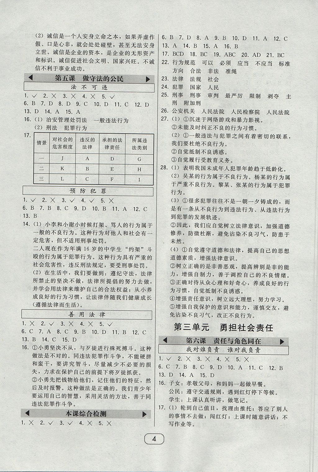 2017年北大綠卡八年級(jí)道德與法治上冊(cè)人教版 參考答案