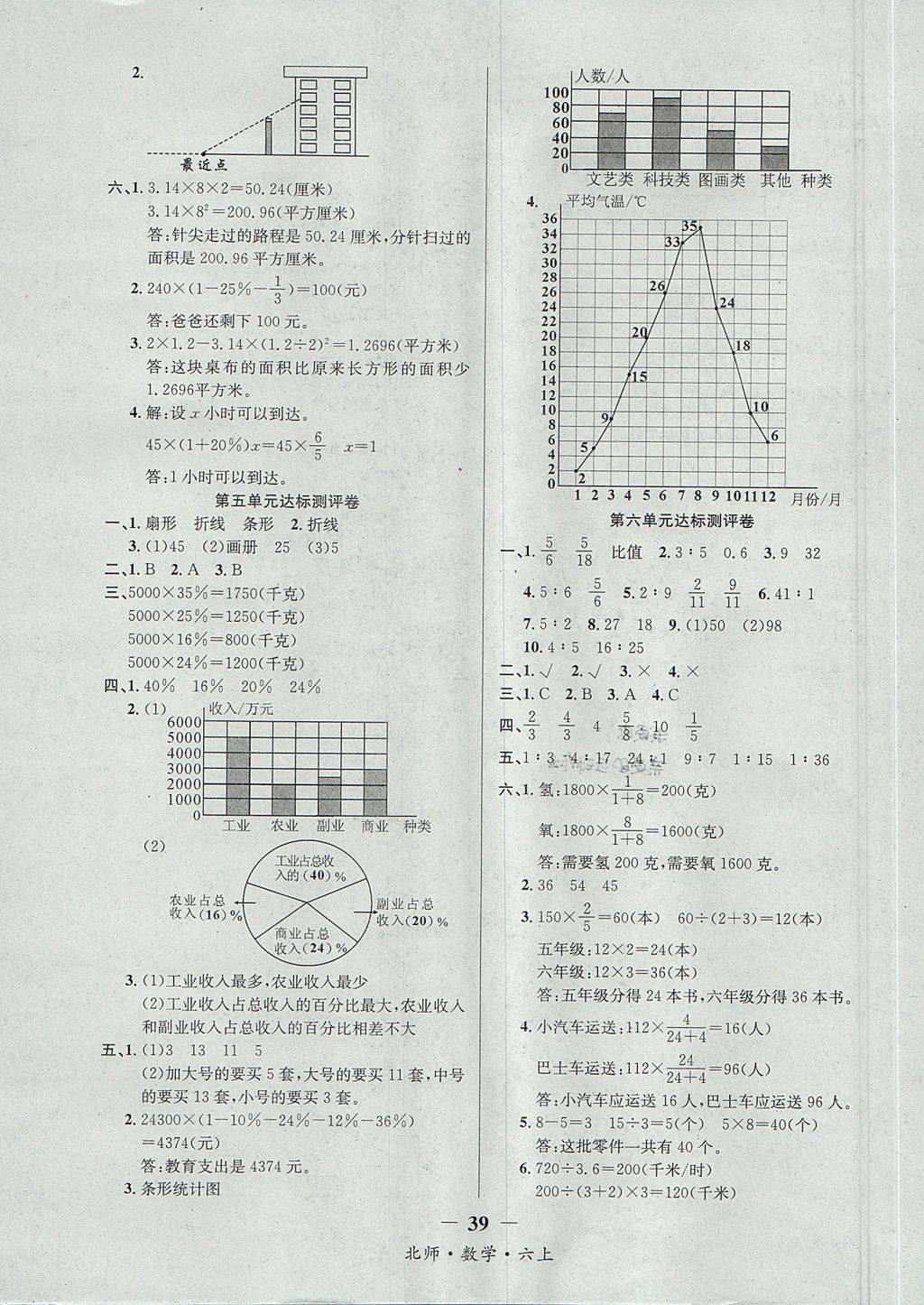 2017年課內(nèi)課外六年級數(shù)學上冊北師大版 達標測評卷