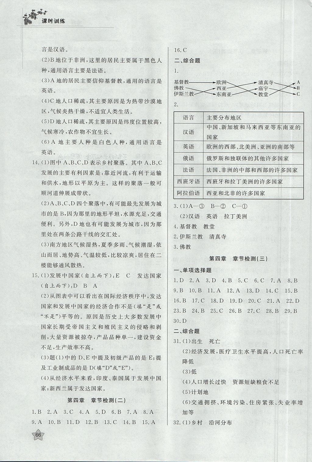 2017年課時(shí)訓(xùn)練七年級(jí)地理上冊(cè)人教版 參考答案