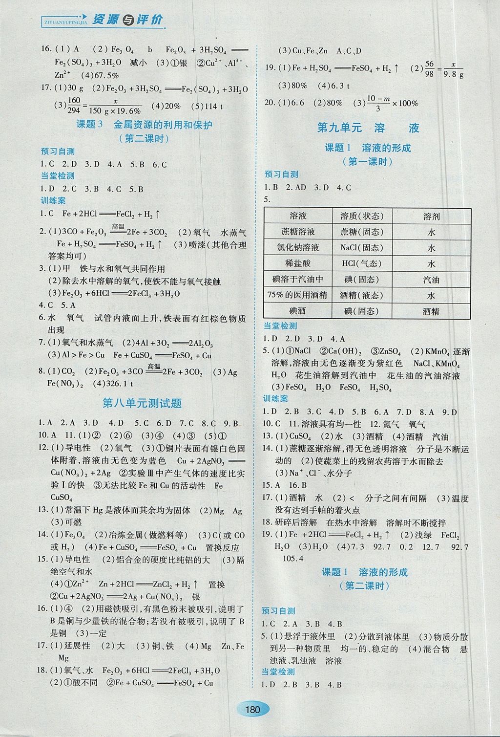 2017年資源與評價九年級化學(xué)下冊上學(xué)期用人教版 參考答案