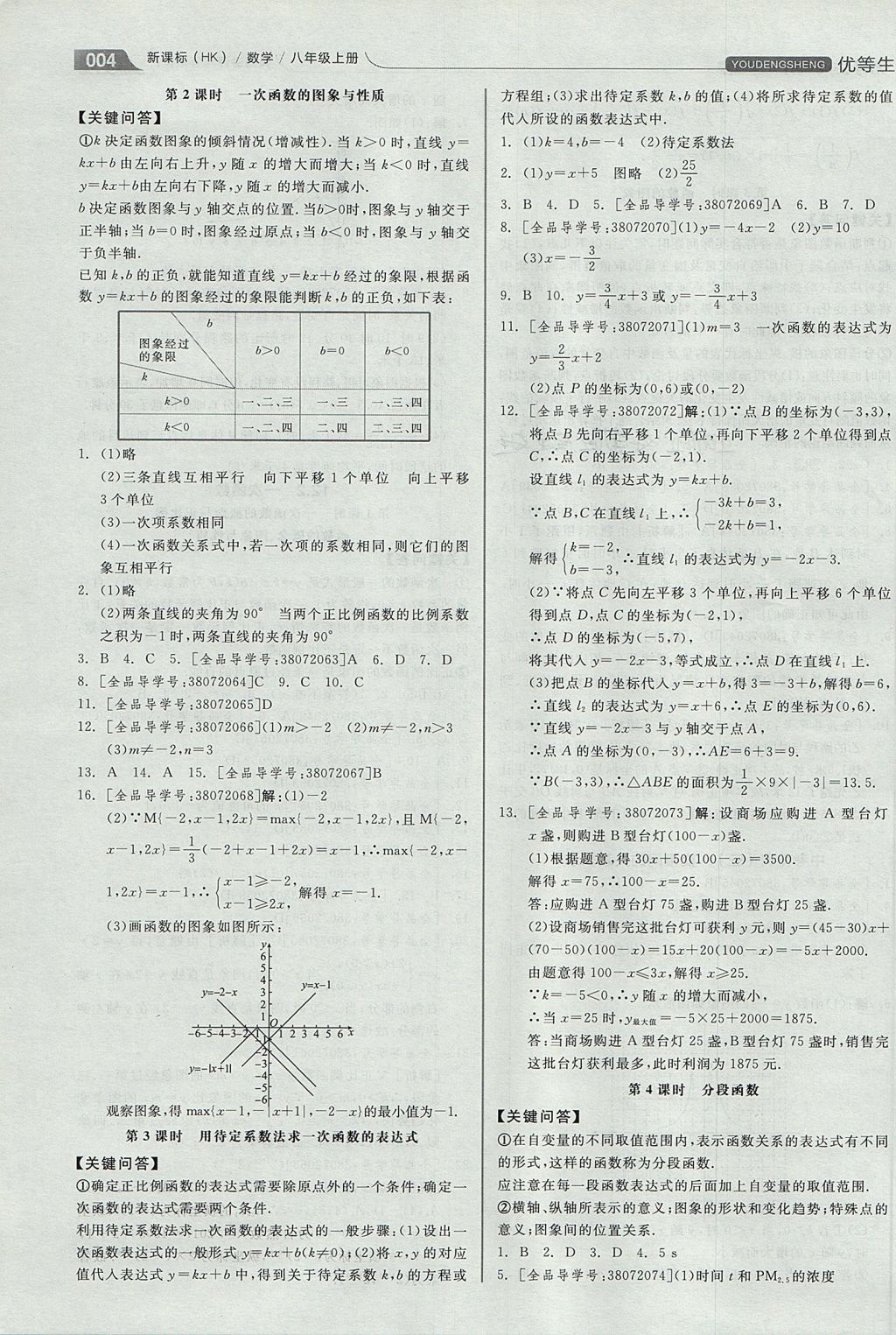 2017年全品优等生同步作业加思维特训八年级数学上册沪科版 思维特训答案