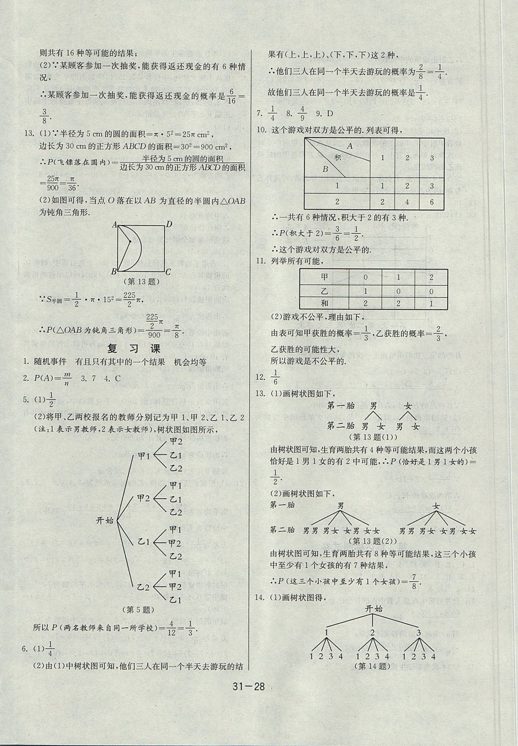 2017年課時(shí)訓(xùn)練九年級(jí)數(shù)學(xué)上冊(cè)江蘇版 參考答案