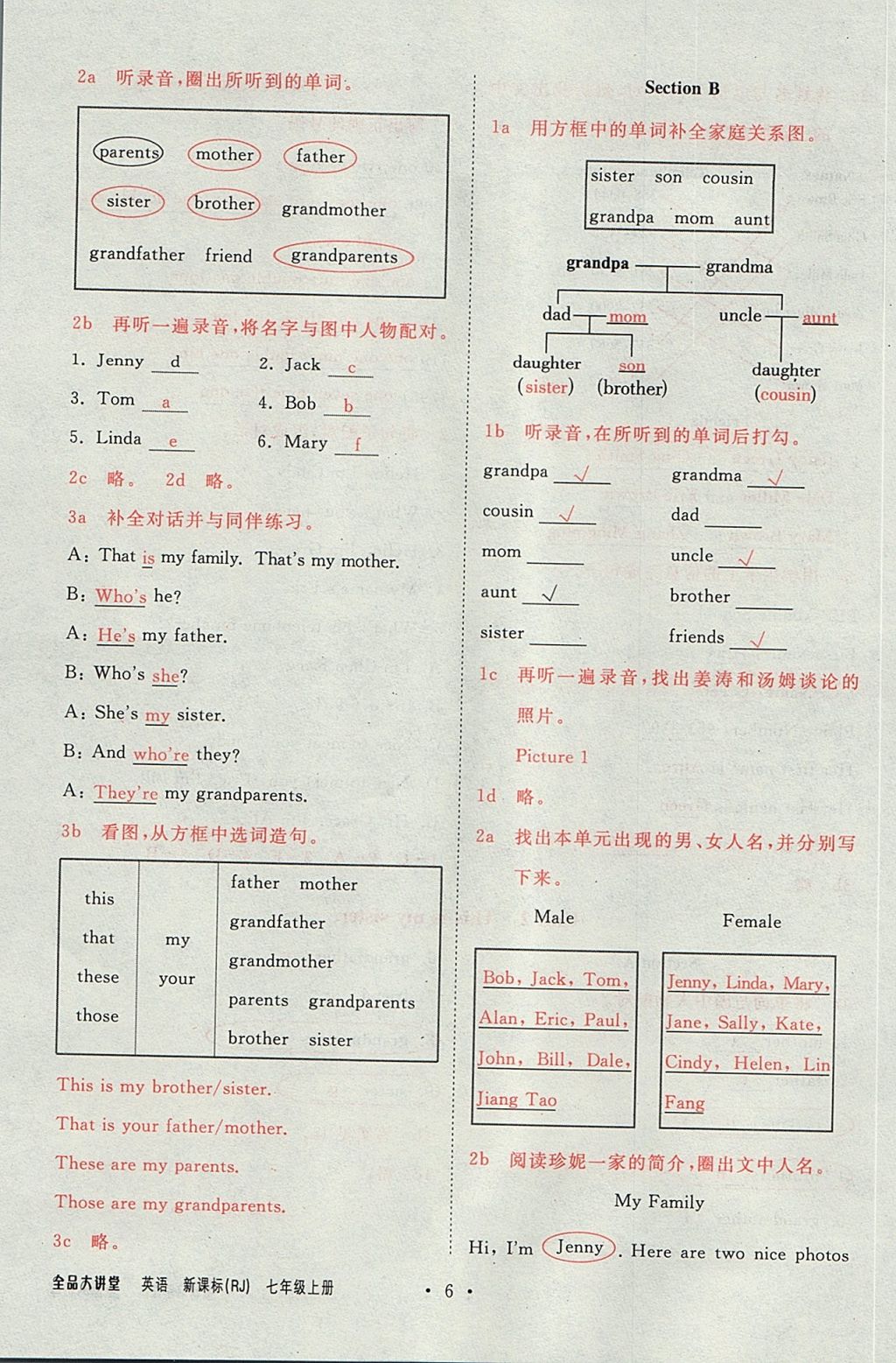 2017年全品大講堂初中英語(yǔ)七年級(jí)上冊(cè)人教版 教材答案