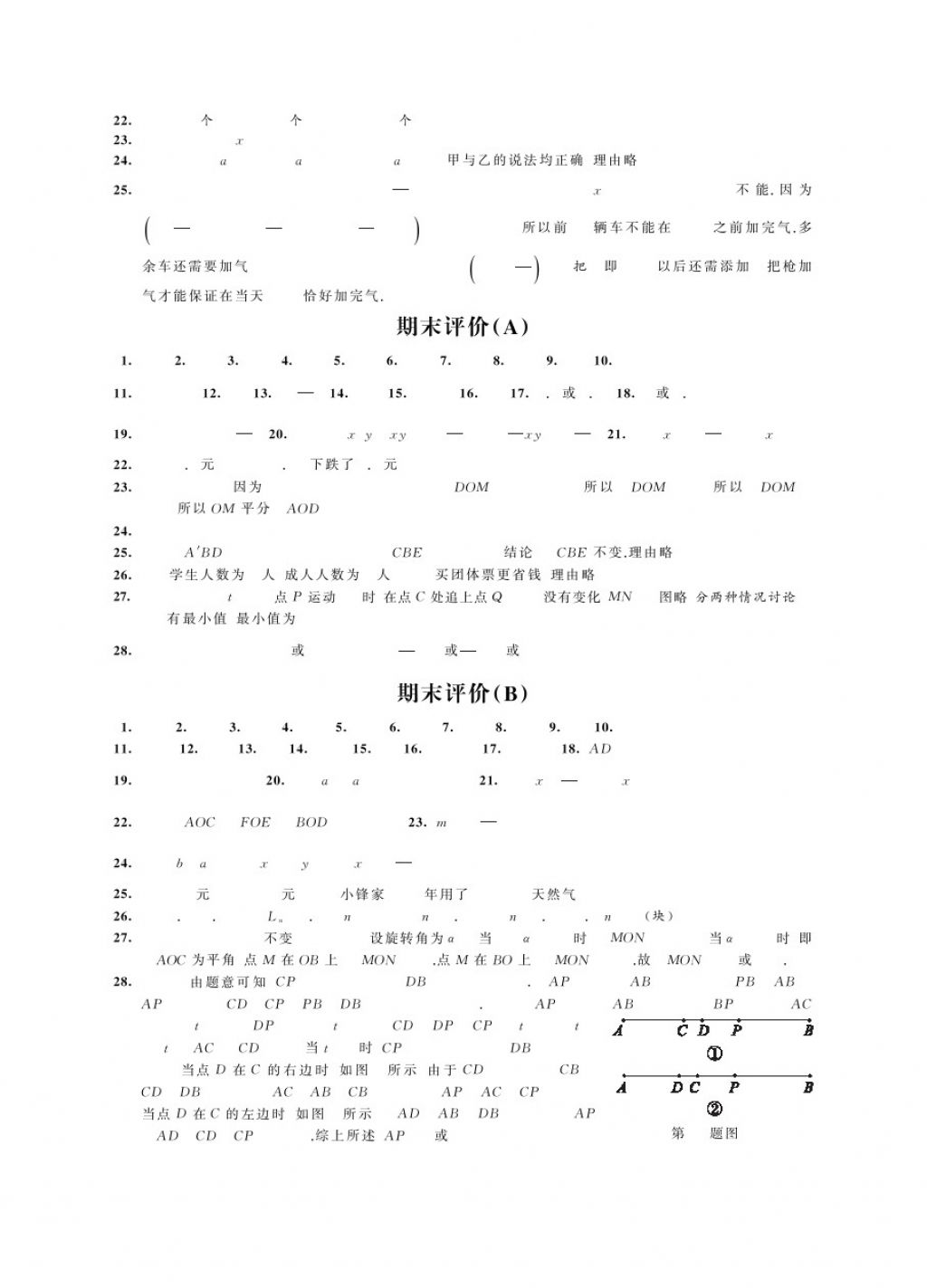 2017年綠色指標自我提升七年級數(shù)學上冊蘇教版 參考答案