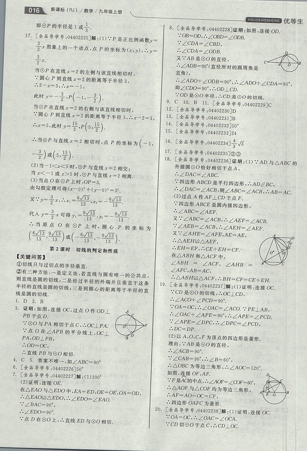 2017年全品优等生同步作业加思维特训九年级数学上册人教版 思维特训答案