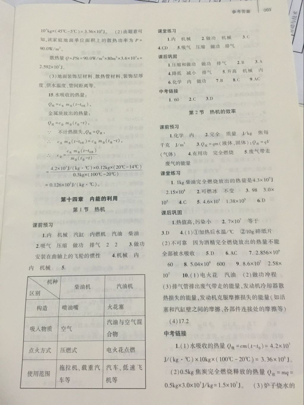 2017年基礎訓練九年級物理全一冊人教版大象出版社 參考答案