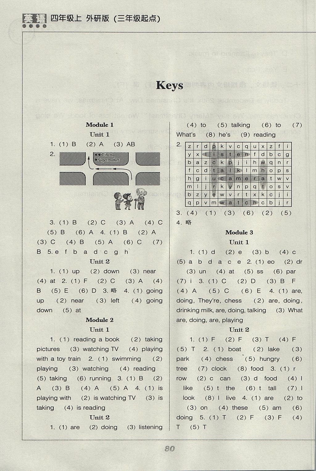 2017年新課程能力培養(yǎng)四年級英語上冊外研版三起 參考答案