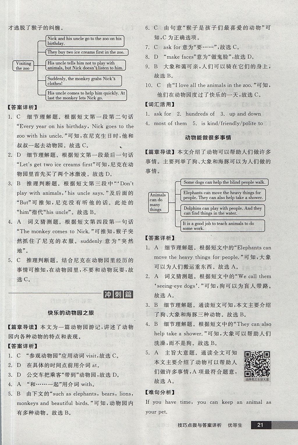 2017年全品优等生完形填空加阅读理解七年级英语上册外研版 参考答案