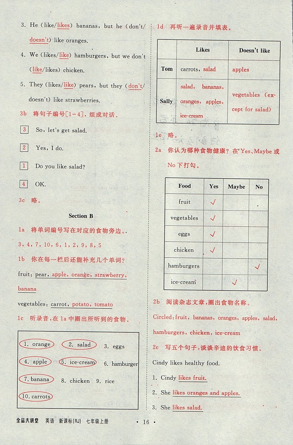 2017年全品大講堂初中英語(yǔ)七年級(jí)上冊(cè)人教版 教材答案