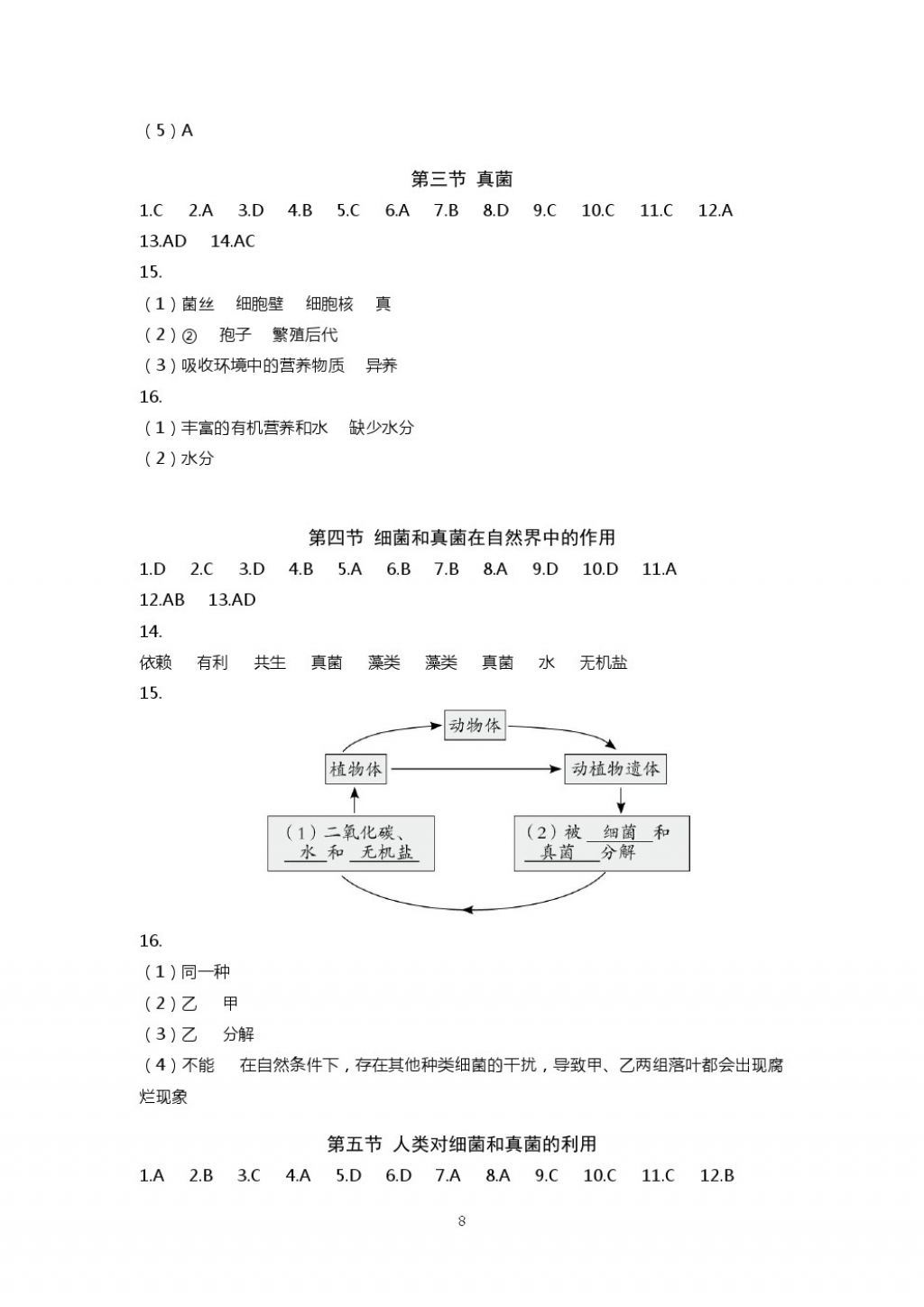 2017年知识与能力训练八年级生物学上册人教版 参考答案