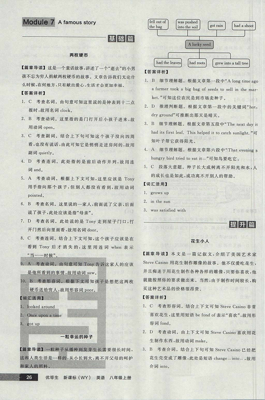 2017年全品优等生完形填空加阅读理解八年级英语上册外研版 参考答案