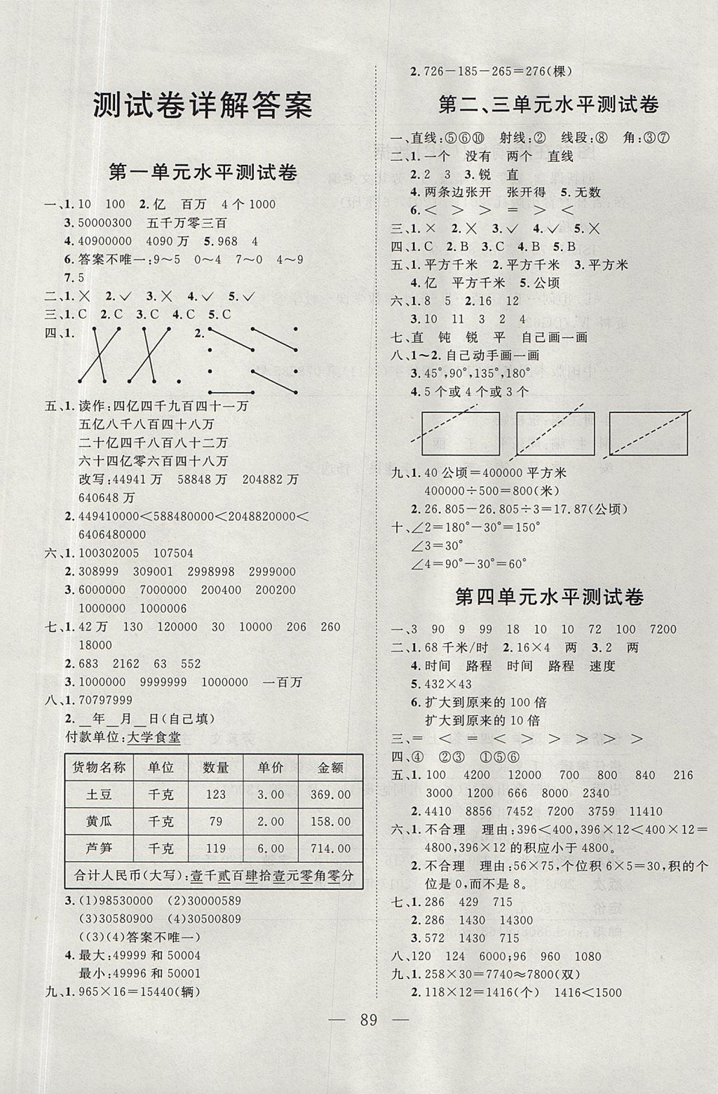 2017年小超人創(chuàng)新課堂四年級數(shù)學(xué)上冊人教版 測試卷答案