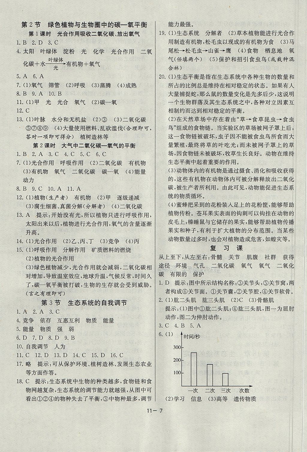 2017年课时训练八年级生物学上册江苏版 参考答案