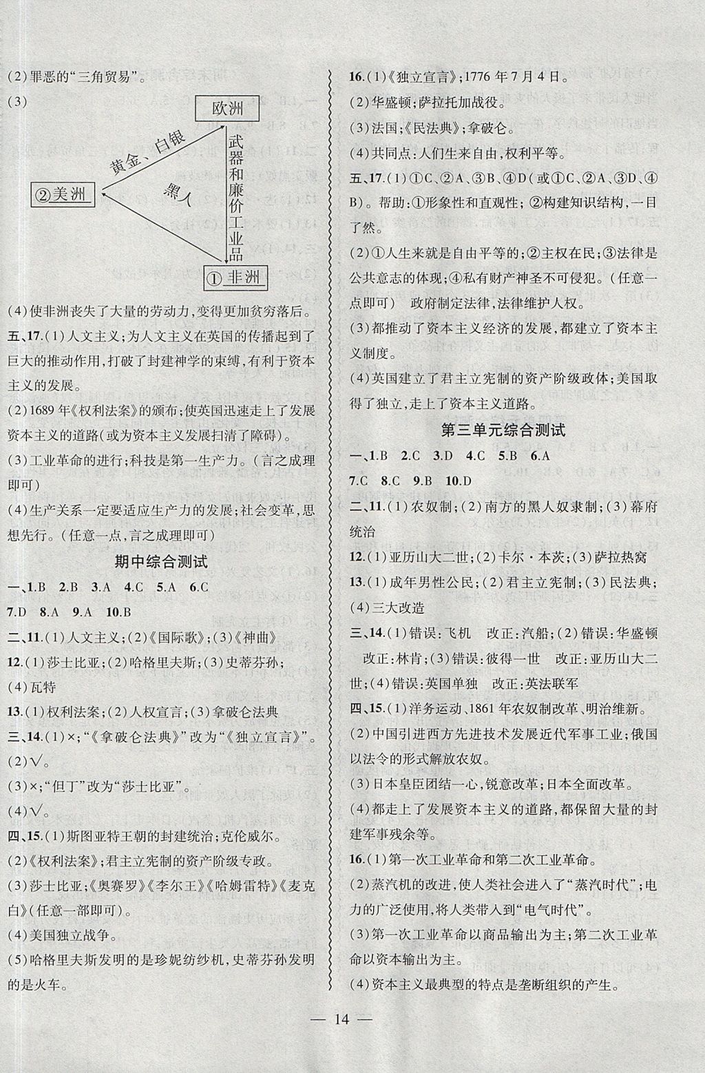 2017年創(chuàng)新課堂創(chuàng)新作業(yè)本九年級歷史上冊北師大版 參考答案