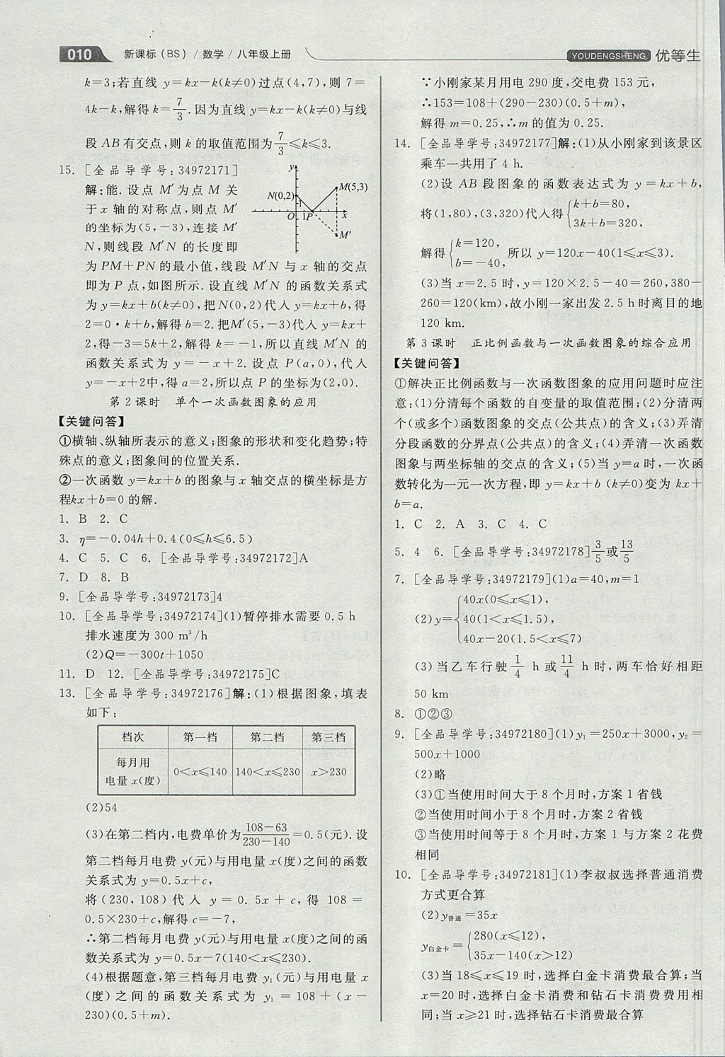 2017年全品优等生同步作业加思维特训八年级数学上册北师大版 思维特训答案