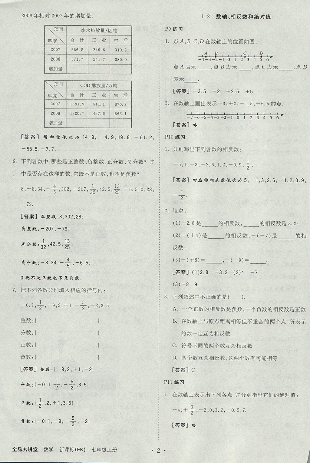 2017年全品大講堂初中數(shù)學(xué)七年級(jí)上冊(cè)滬科版 教材答案