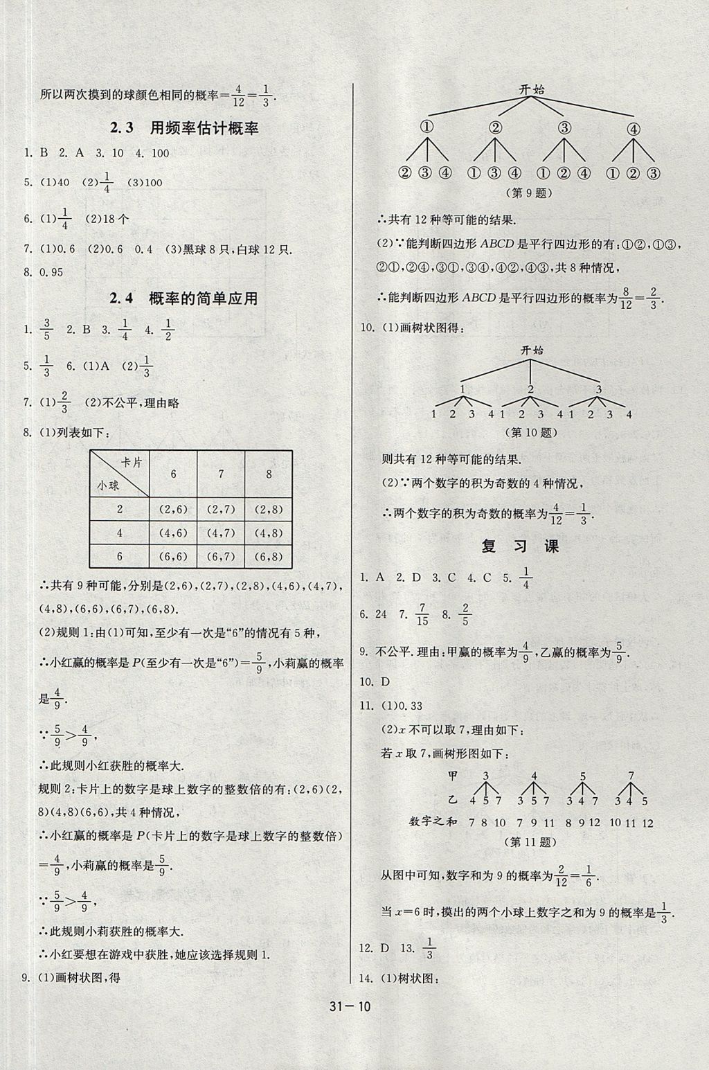 2017年課時(shí)訓(xùn)練九年級(jí)數(shù)學(xué)上冊(cè)浙教版 參考答案