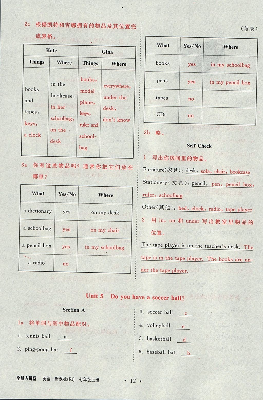 2017年全品大講堂初中英語七年級上冊人教版 教材答案