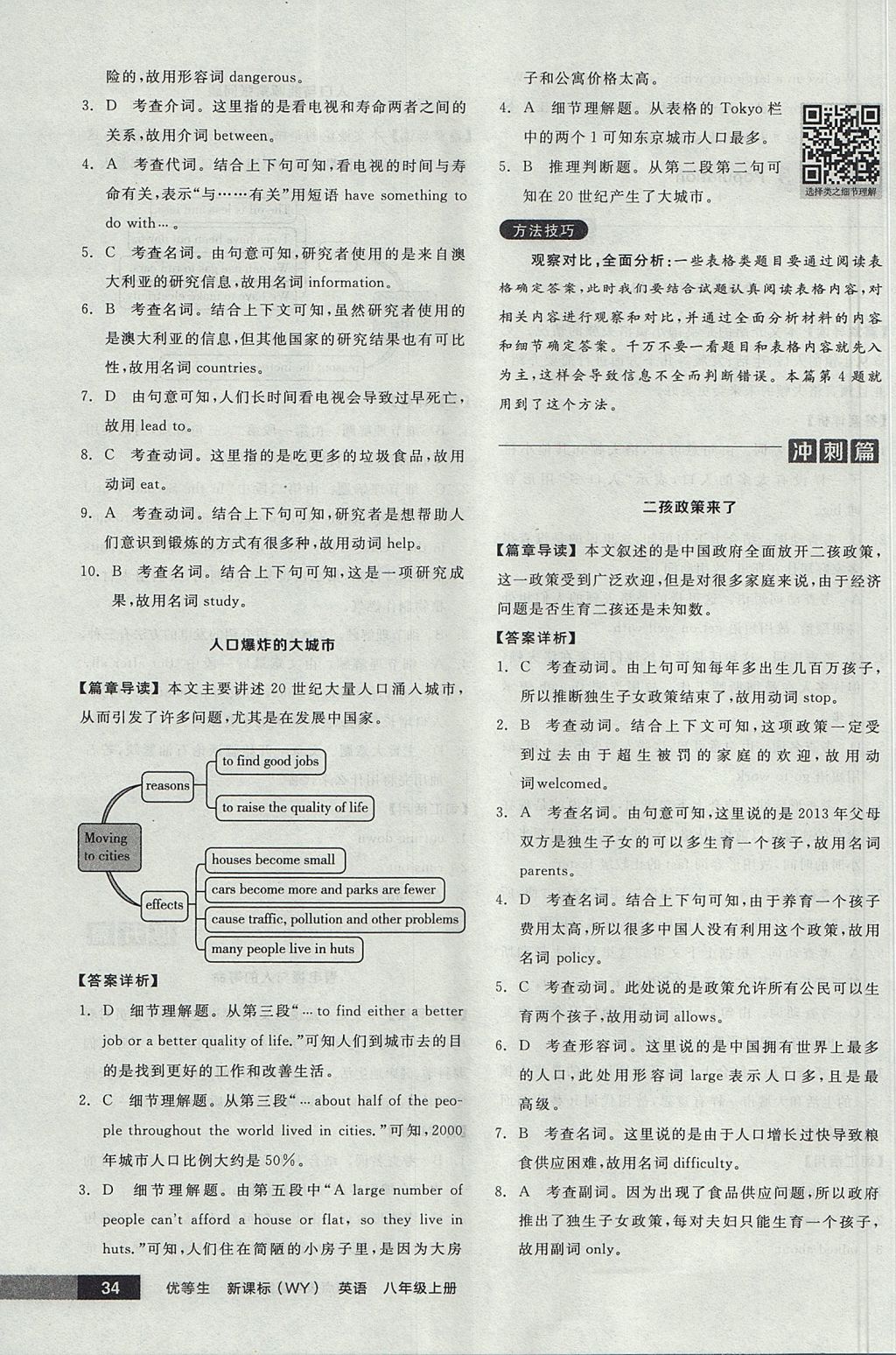 2017年全品优等生完形填空加阅读理解八年级英语上册外研版 参考答案