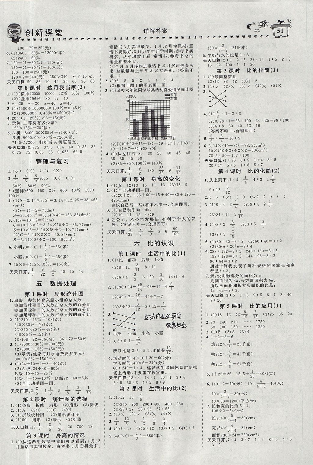 2017年小超人創(chuàng)新課堂六年級數(shù)學(xué)上冊北師大版 測試卷答案