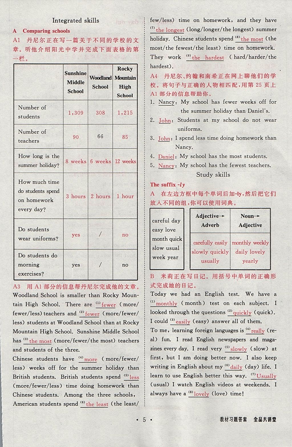 2017年全品大講堂初中英語八年級上冊譯林牛津版 教材答案