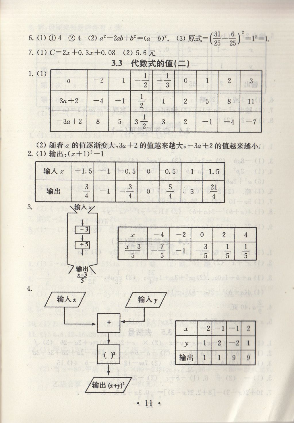 2017年综合素质学数学随堂反馈七年级上册常州专版 参考答案