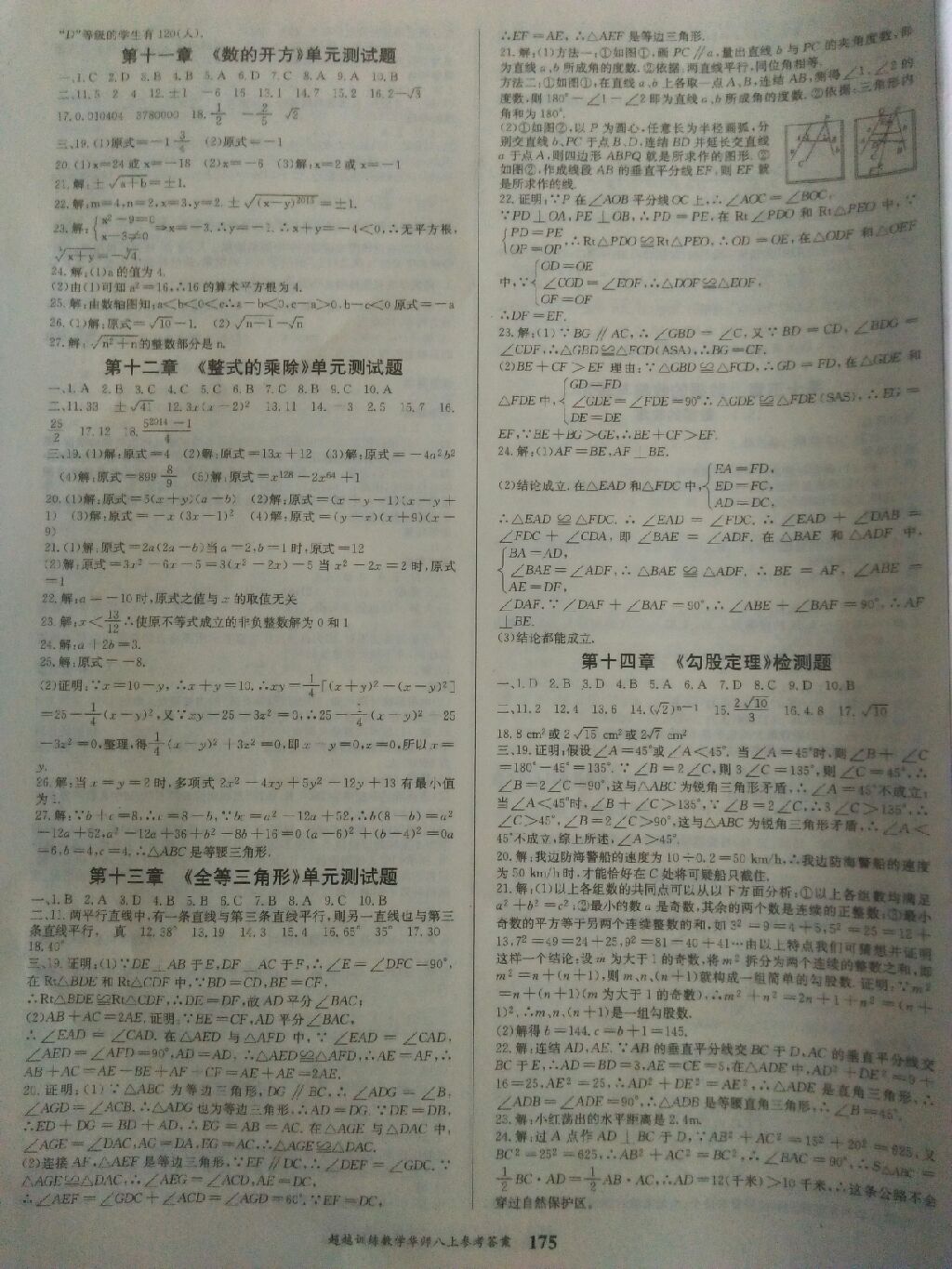 2017年五州圖書超越訓(xùn)練八年級數(shù)學(xué)上冊華師大版 參考答案