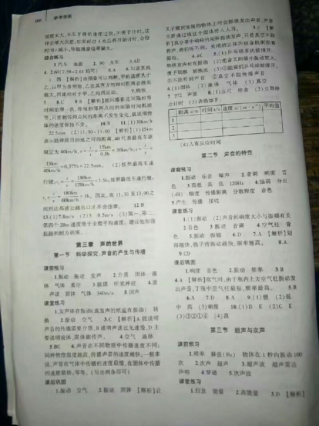 2017年基礎(chǔ)訓(xùn)練八年級物理全一冊滬科版 參考答案