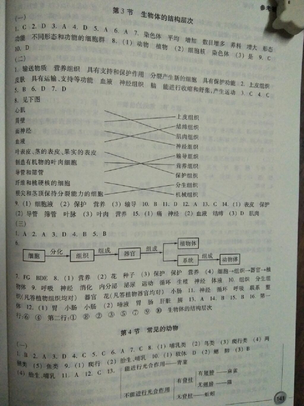 2017年同步練習(xí)七年級(jí)科學(xué)上冊(cè)浙教版浙江教育出版社 參考答案