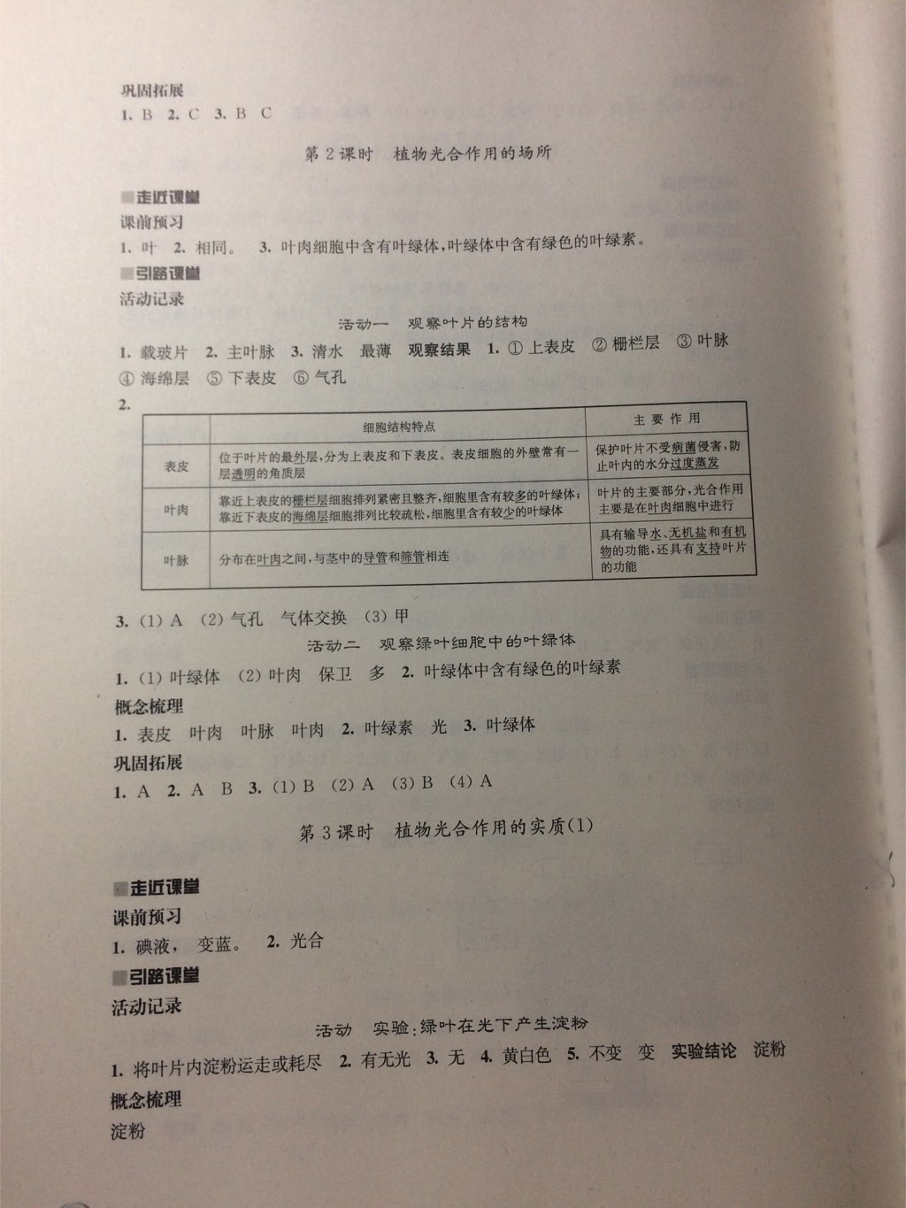 2017年伴你学七年级生物学上册苏教版 参考答案